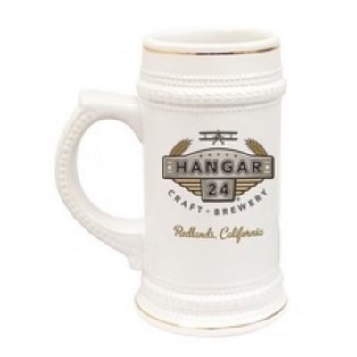 20 Oz White Full Color Ceramic Stein