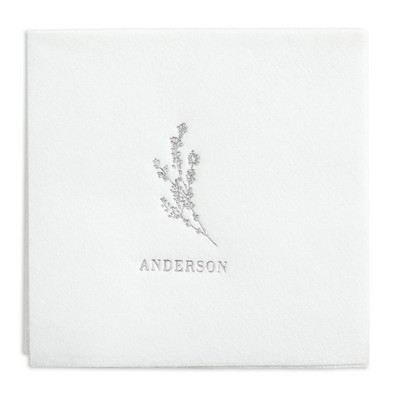 Wispy Floral Premium Beverage Napkin w/uncoined Edge (White)