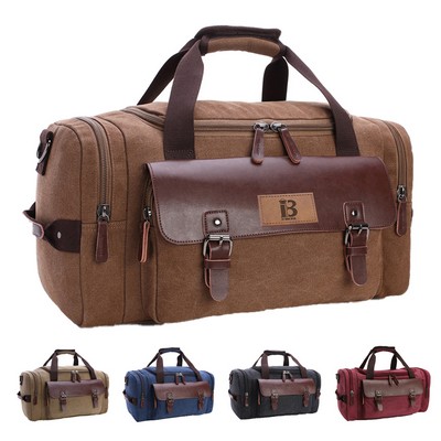 Expandable Canvas Genuine Leather Duffle Bag