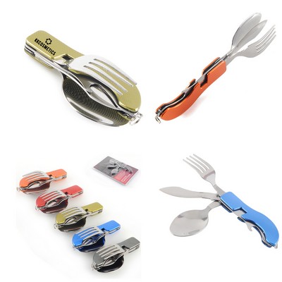 3-In-1 Camping Stainless Steel Foldable Keychain Knife Fork Spoon Set