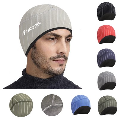 Winter Fleece Lined Helmet Liner Skull Cap Warm Cycling Beanie with Ear Cover Thermal Hat