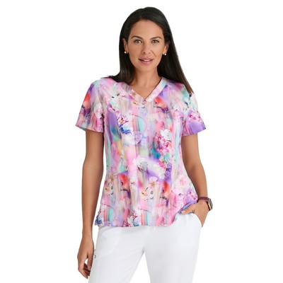 Barco One - Women's Four Pocket V-Neck Thrive Print Top