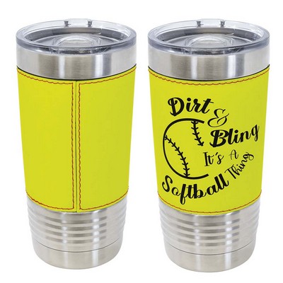 Softball Leatherette Tumbler w/Slide Lid - 20 Oz.