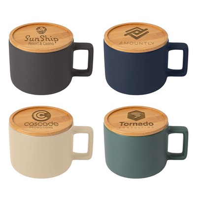 Café Virtuoso - 12 oz. Ceramic Mug with Bamboo Lid - Laser Engraved