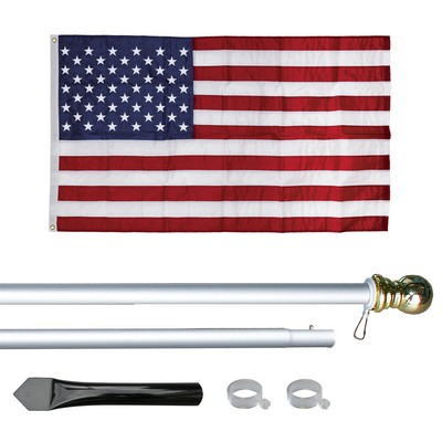 10' Silver Inground Economy Aluminum Display Pole w/ 3' x 5' Embroidered US Flag