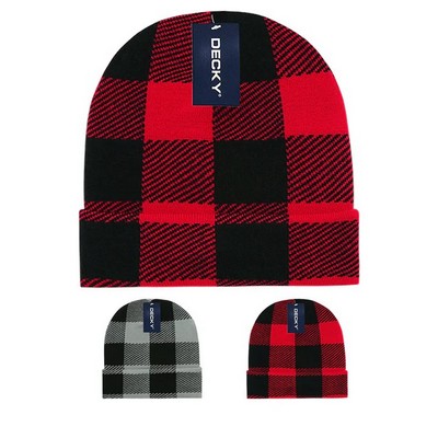 Decky Buffalo Plaid Long Beanie Knit Cap (Lot of 6)