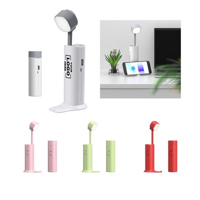 Portable LED Desk Lamp with Phone Holder and Flashlight