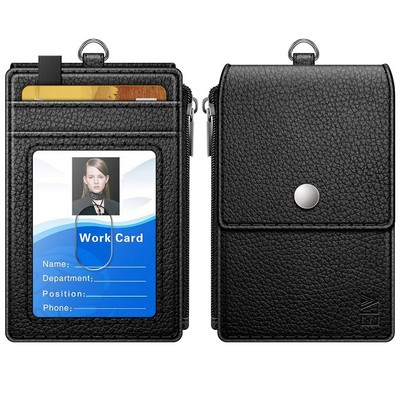 PU Leather ID Badge Card Holder Wallet