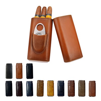 3 Finger Leather Cigar Case with Cigar Cutter