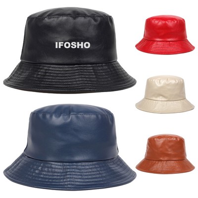 Unisex Fashion PU Leather Bucket Hat Fishing Cap