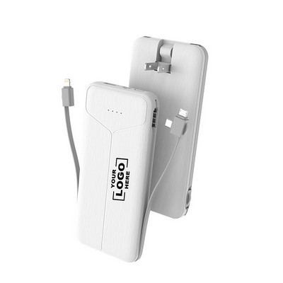 Portable 10000mAh Power Bank with Integrated Plug