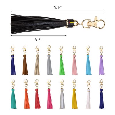 5.9'' Large PU Leather Tassel with Lobster Swivel Keychain Pendant