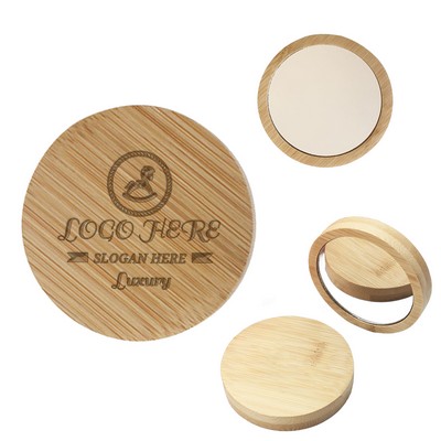 Portable Mini Bamboo Round Makeup Mirror