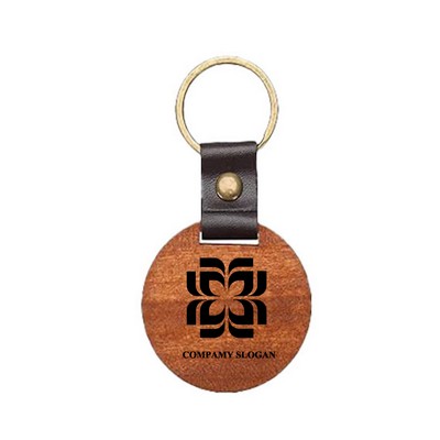 Round Wood Tags with Leather Strap Keyring