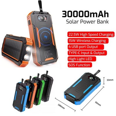 Solar Power Bank with Compass and Led Light 30000mah