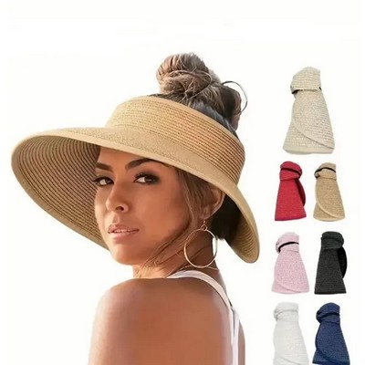 Foldable Straw Hat With Wide Brim For Sun Protection