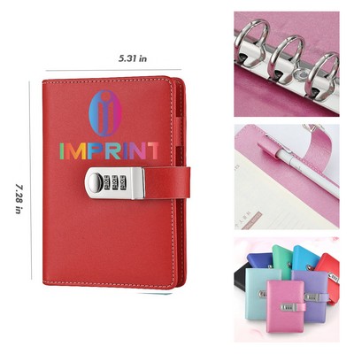 PU Leather A6 Loose-leaf Locking Binder Journal