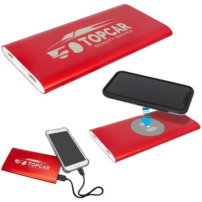 Red 8000MAH Power Bank & Wireless Anodized Aluminum Charger