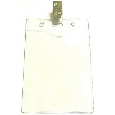 Clear Vinyl Vertical Badge Holder w/Strap & Bulldog Clip (3"x4")