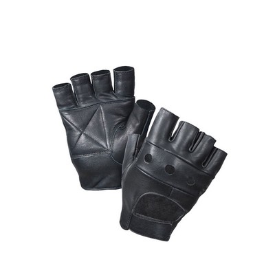 Black Leather Fingerless Biker Gloves