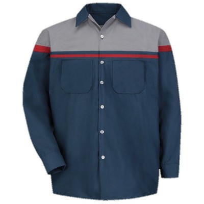 Red Kap™ Long Sleeve Technician Shirt - Navy Blue/Gray/Red