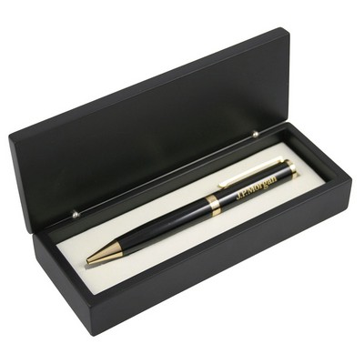 Glossy Black Ballpoint Pen with Gold Accents