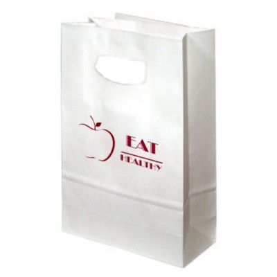 Gloss White Kraft Die Cut Handle Paper Bag - 1C1S (7 1/8" x 3 ¼" x 10 ¾")