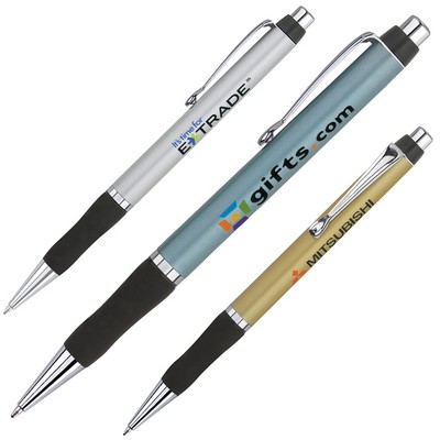 Click Action Ballpoint Pen w/ Soft Rubber Grip & Chrome Plated Trims