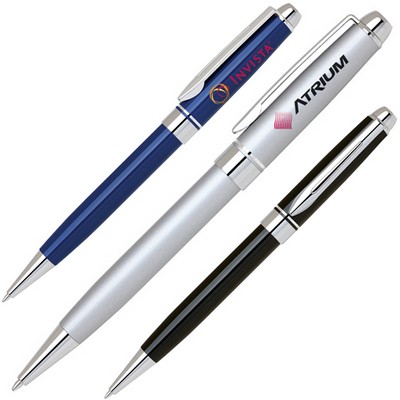 Aluminum Twist Action Ballpoint Pen w/ Lacquer Colored Finish & Polished Chrome Trim