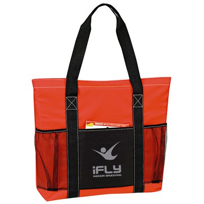 600D Polyester Reusable Tote Bag w/ Handles, Pockets, Velcro Closure