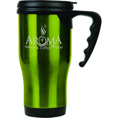 Engraved Gloss Green Travel Mug W/Handle