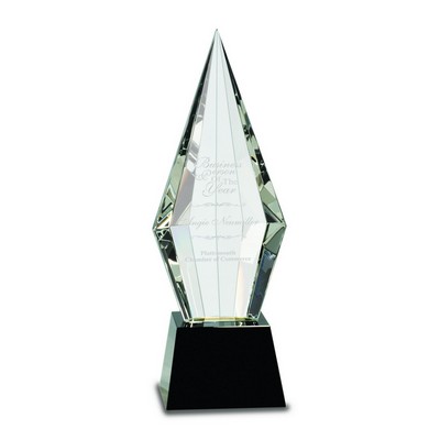 11" Obelisk Facet Crystal on Black Pedestal Base