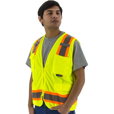 High Visibility Yellow Mesh Safety Vest with Two-Tone DOT Striping, ANSI 2, Type R