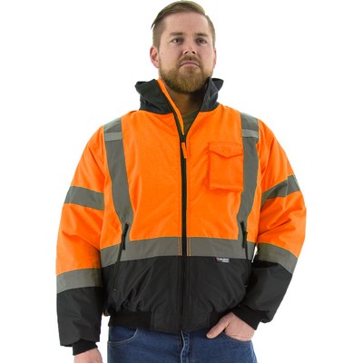 High Visibility Orange Waterproof Jacket with Fixed Quilted Liner, ANSI 3, Type R