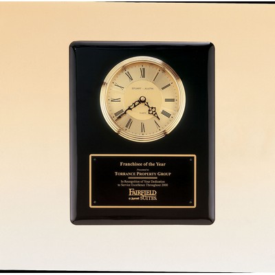 Black Piano-Finish Waterfall Bezel Clock w/Glass Lens & Three Hand Movement (10.5"x 13")