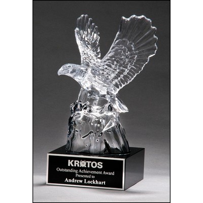 Beautiful Carved Crystal Eagle Award w/Black Crystal Base