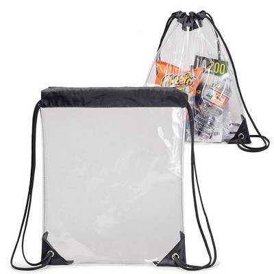 Clear Vinyl Drawstring Tote Bag w/Black Trim