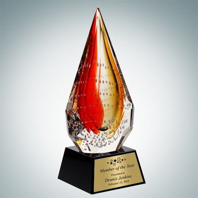 Art Glass The Red Flare Award w/ Gold Plate