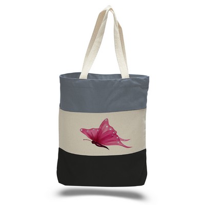 12 Oz. Canvas Tri Color Tote Bag w/ Gusset - Full Color Transfer (15"x15"x3")