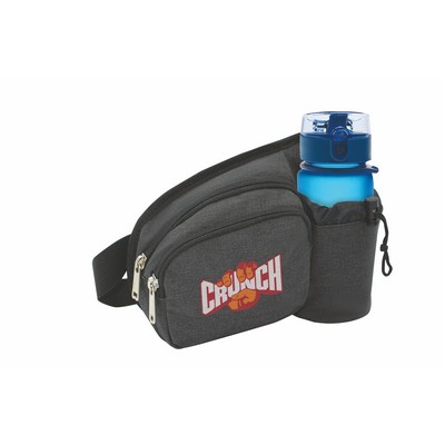 Heathered Two-Zipper Fanny Pack W/ Bottle Holder