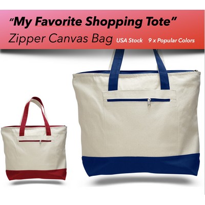 "My Favorite Cotton Canvas Zippered Tote"