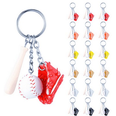 Three-piece Baseball Wooden Bat Keychain