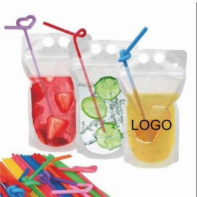 16 Oz. Hand-Held Closable Zipper Drinking Pouches w/Straw