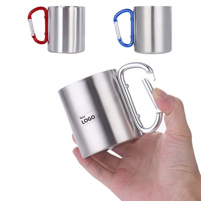 10oz Stainless Steel Insulated Travel Mug with Carabiner Clip