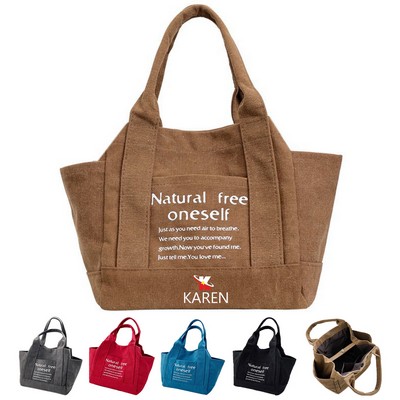 Women'S Canvas Tote Purses Multi-Pocket Handbags