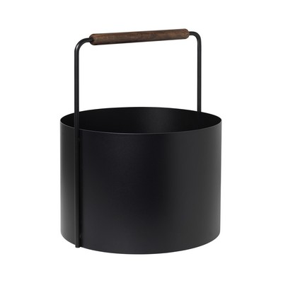 blomus Ashi Black Firewood Basket w/Brown Handle