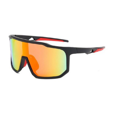 Goggle Sunglasses - Red Mirror Lenses - Black and Red Frames