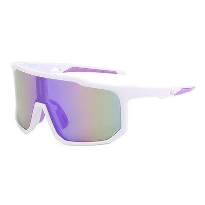 Goggle Sunglasses - Purple Mirror Lenses - White and Purple Frames