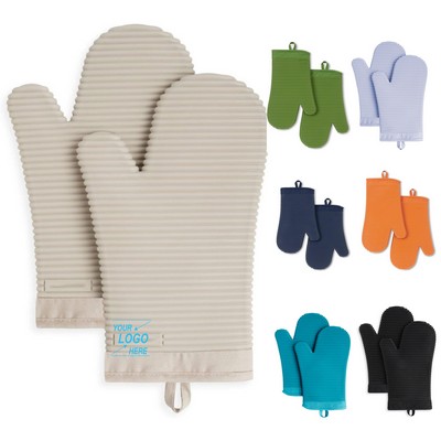 7"x13" Ribbed Soft Silicone Oven Mitt Set