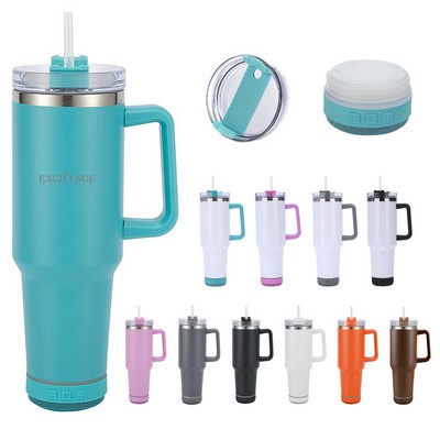 Stainless Steel Reusable 40oz Mug/Tumbler Double Insulation With Straw Built-in Wireless Speaker